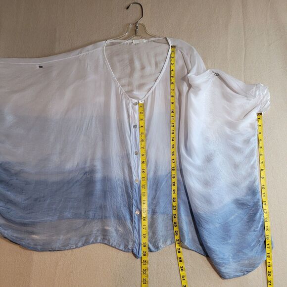 Scandal Italy Silk Top Sheer White Blue Boho Fairy Kimono Sleeve Flowy Resort OS - Picture 3 of 9